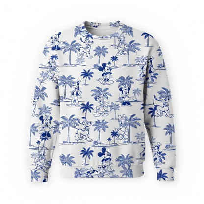 Tropical Toile Mouse & Friends Blue Palm Tree AOP Apparel