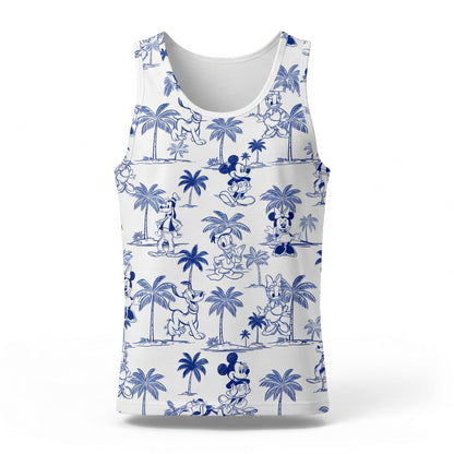 Tropical Toile Mouse & Friends Blue Palm Tree AOP Apparel