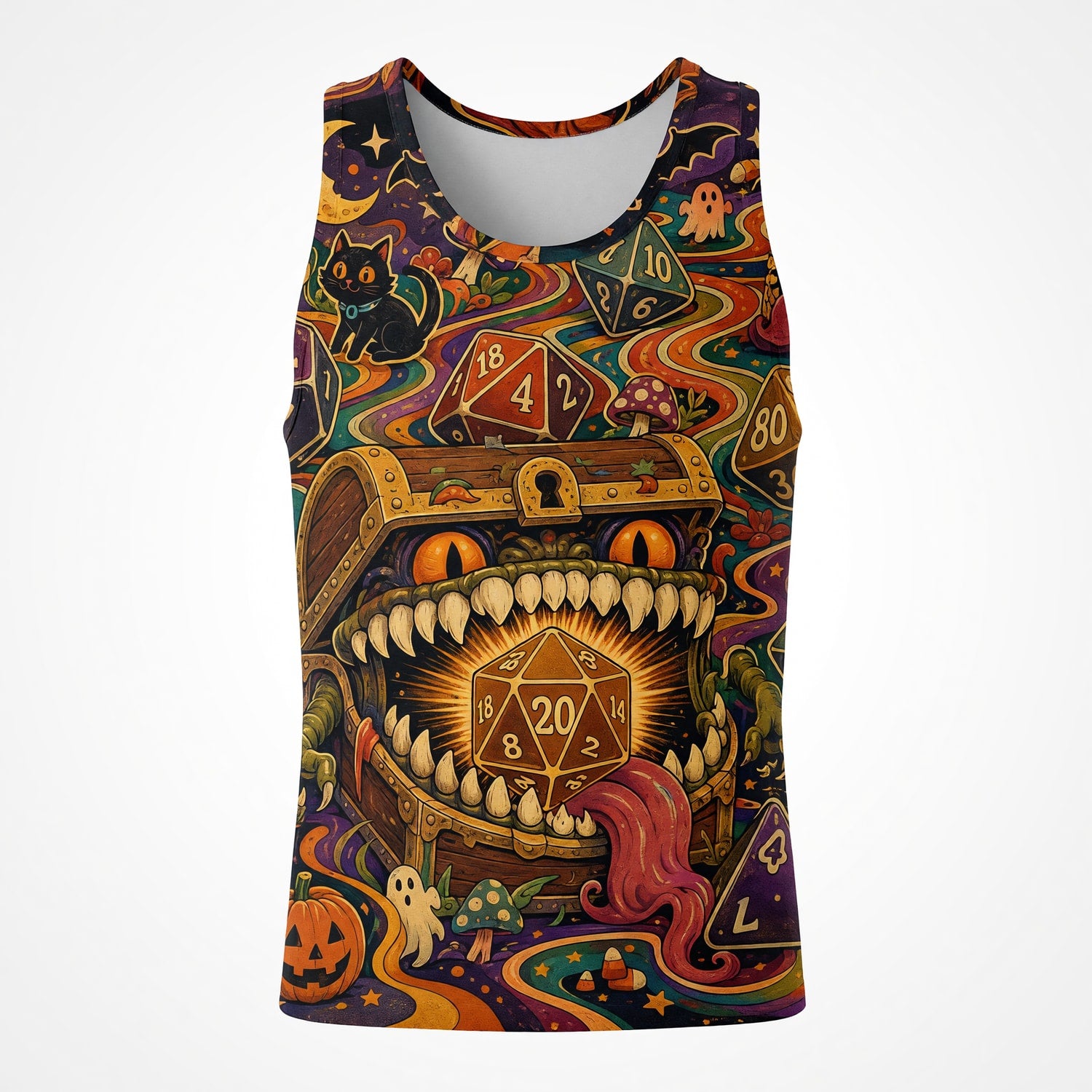 Mimic Dice Halloween AOP T-Shirt - RPG Tabletop Fantasy Art