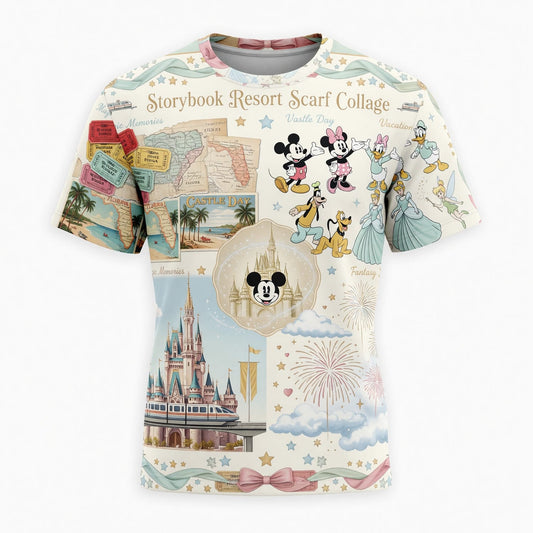 Storybook Resort AOP Apparel - Vintage Castle Park Scarf Collage