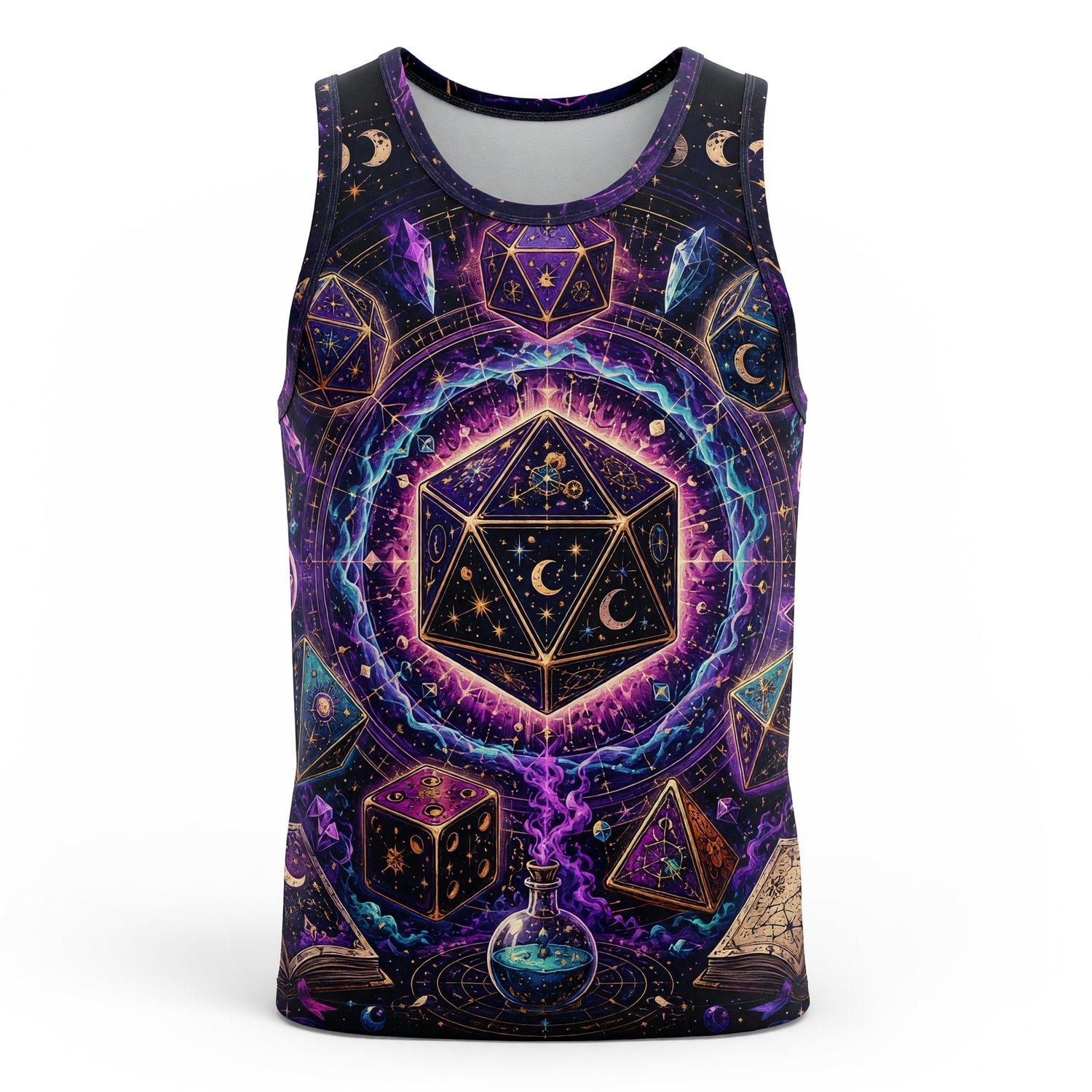 Cosmic Mystic Dice AOP T-Shirt - Celestial Fantasy Gaming Apparel