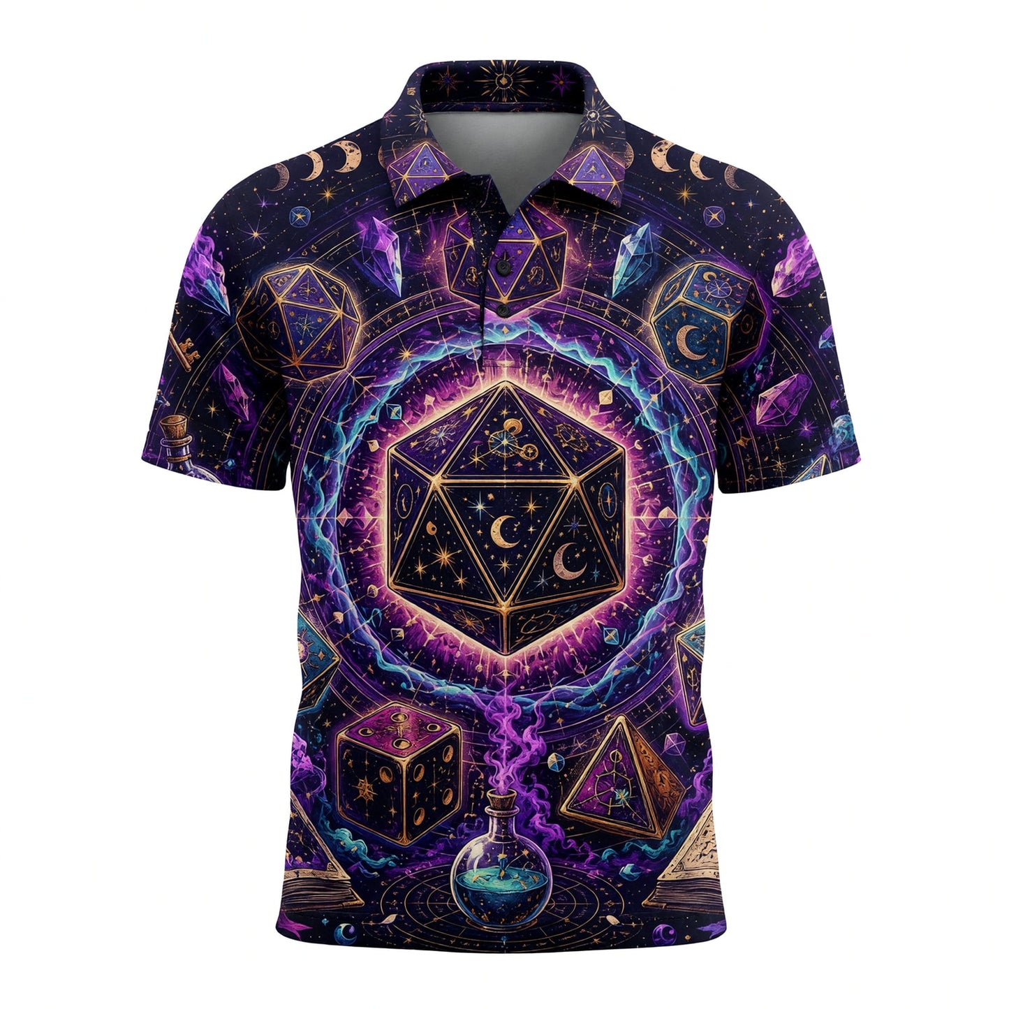 Cosmic Mystic Dice AOP T-Shirt - Celestial Fantasy Gaming Apparel