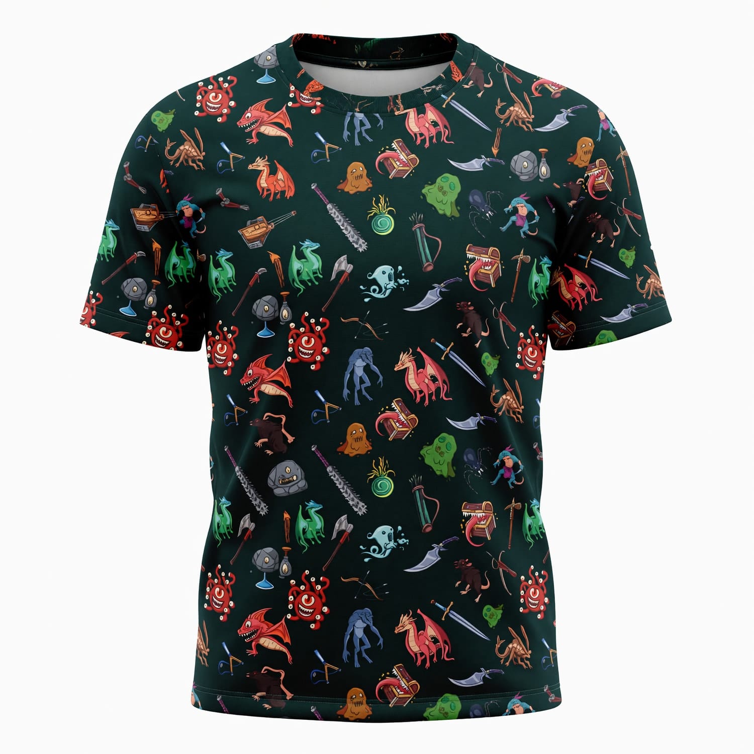 Fantasy Dungeon Monsters AOP T-Shirt - RPG Pattern Apparel
