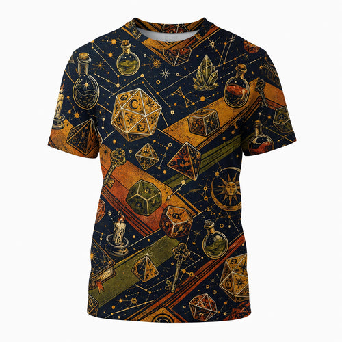 Fantasy Dungeon Dice AOP Apparel - Fantasy RPG Wizard Pattern