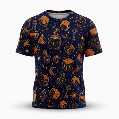 Arcane Dice AOP T-Shirt - Celestial Wizard Fantasy Apparel