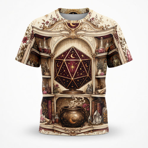Celestial D20 Apothecary AOP T-Shirt - Mystic Fantasy RPG Apparel