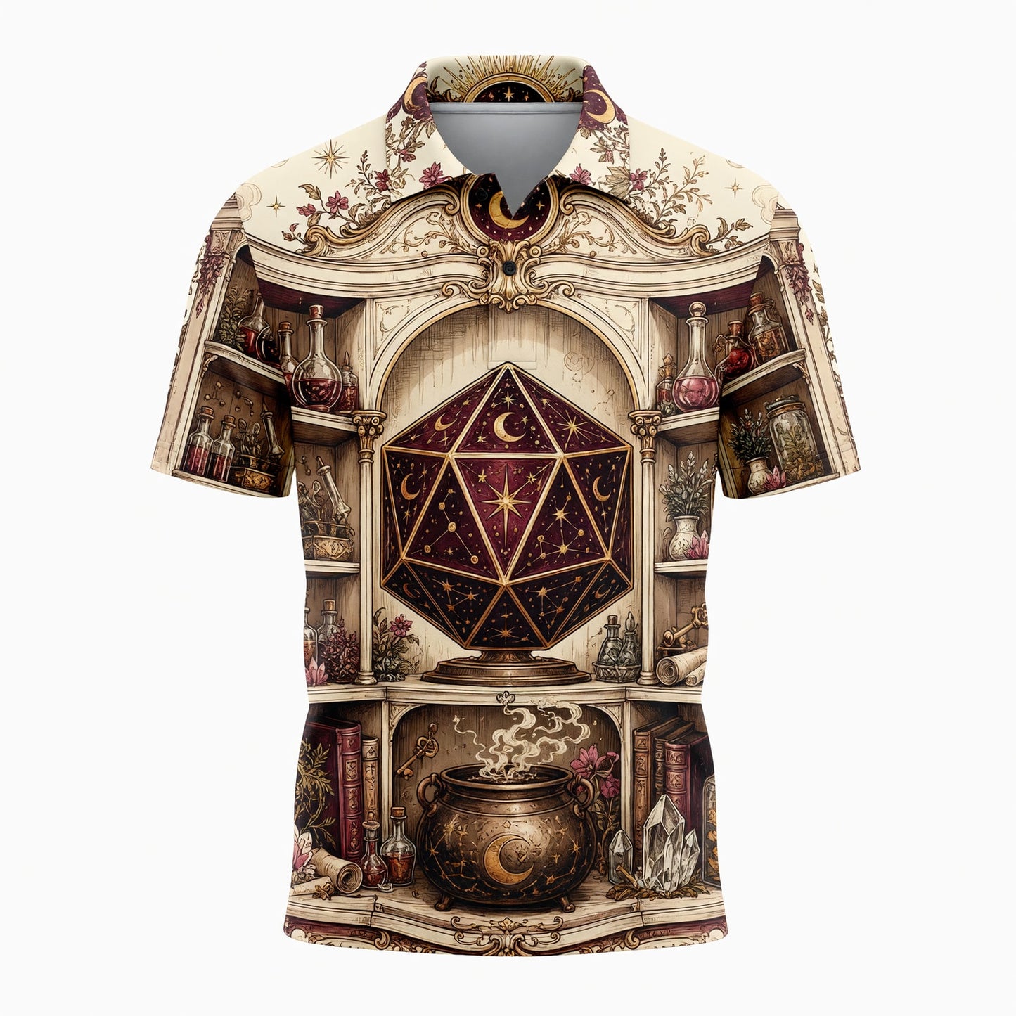 Celestial D20 Apothecary AOP T-Shirt - Mystic Fantasy RPG Apparel