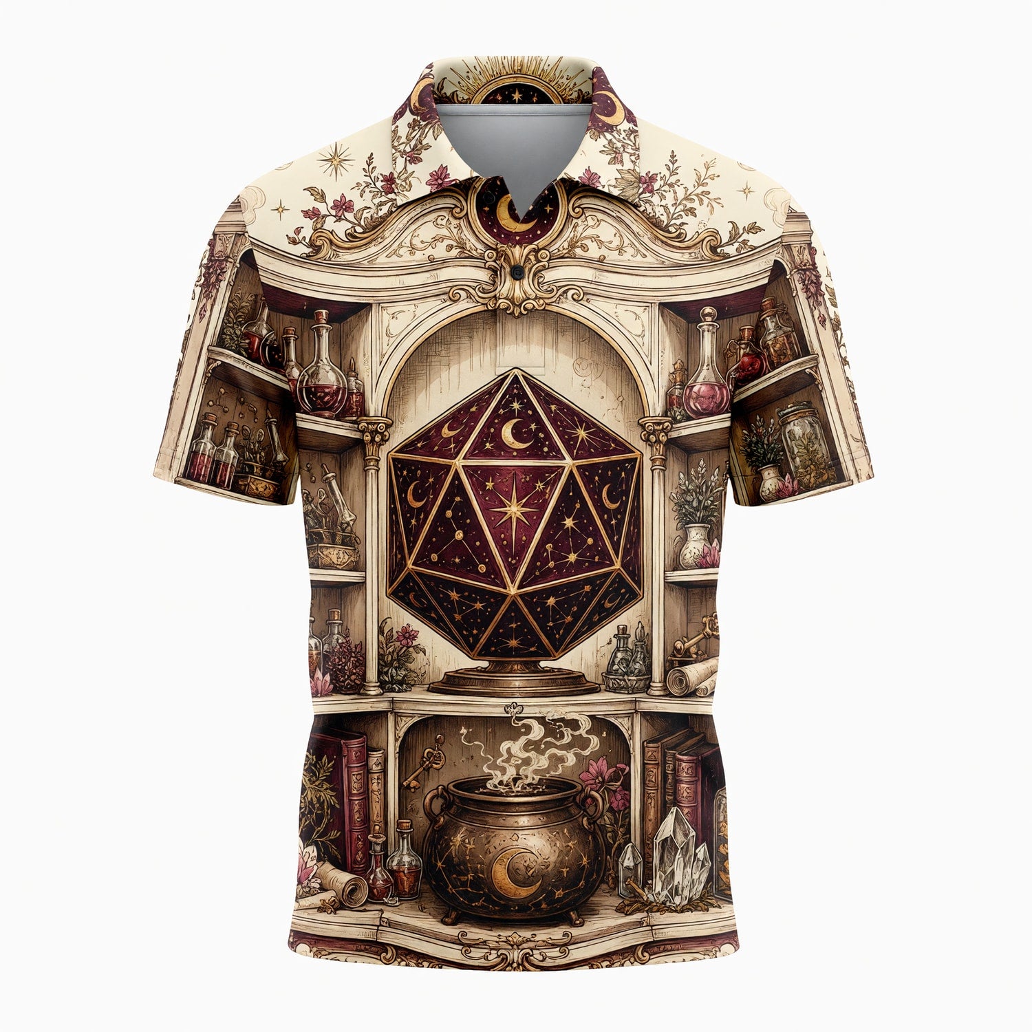 Celestial D20 Apothecary AOP T-Shirt - Mystic Fantasy RPG Apparel