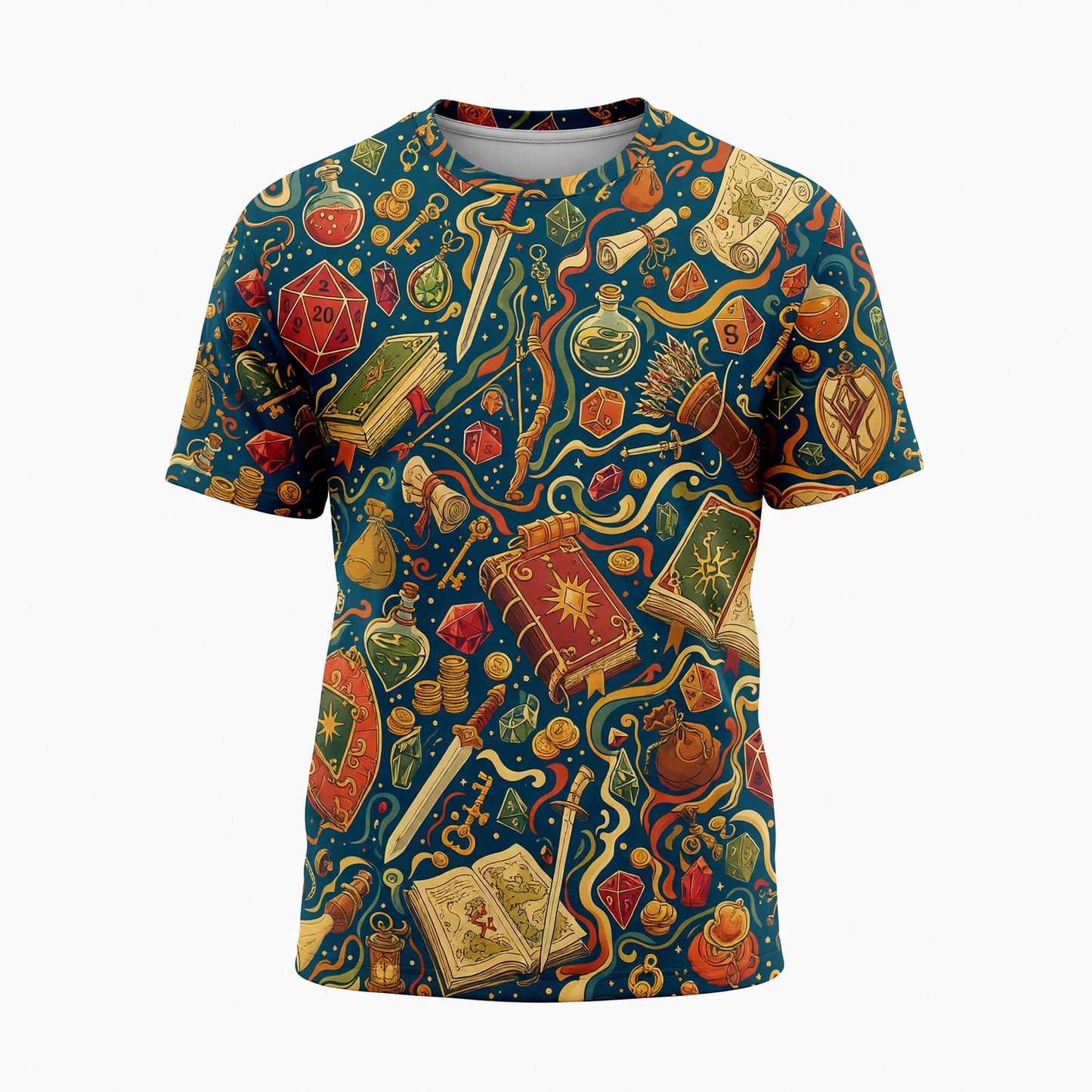 Fantasy Dungeon Fantasy AOP T-Shirt - RPG Dice Pattern