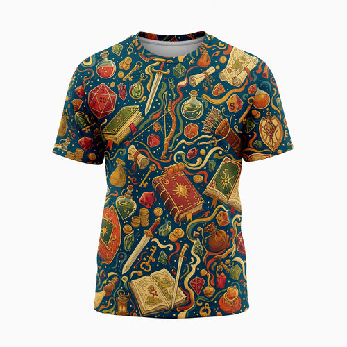 Fantasy Dungeon Fantasy AOP T-Shirt - RPG Dice Pattern