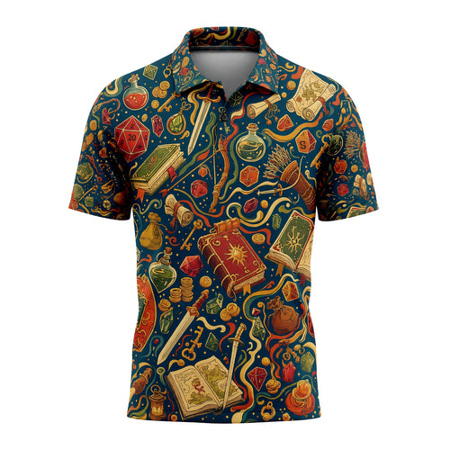 Fantasy Dungeon Fantasy AOP T-Shirt - RPG Dice Pattern