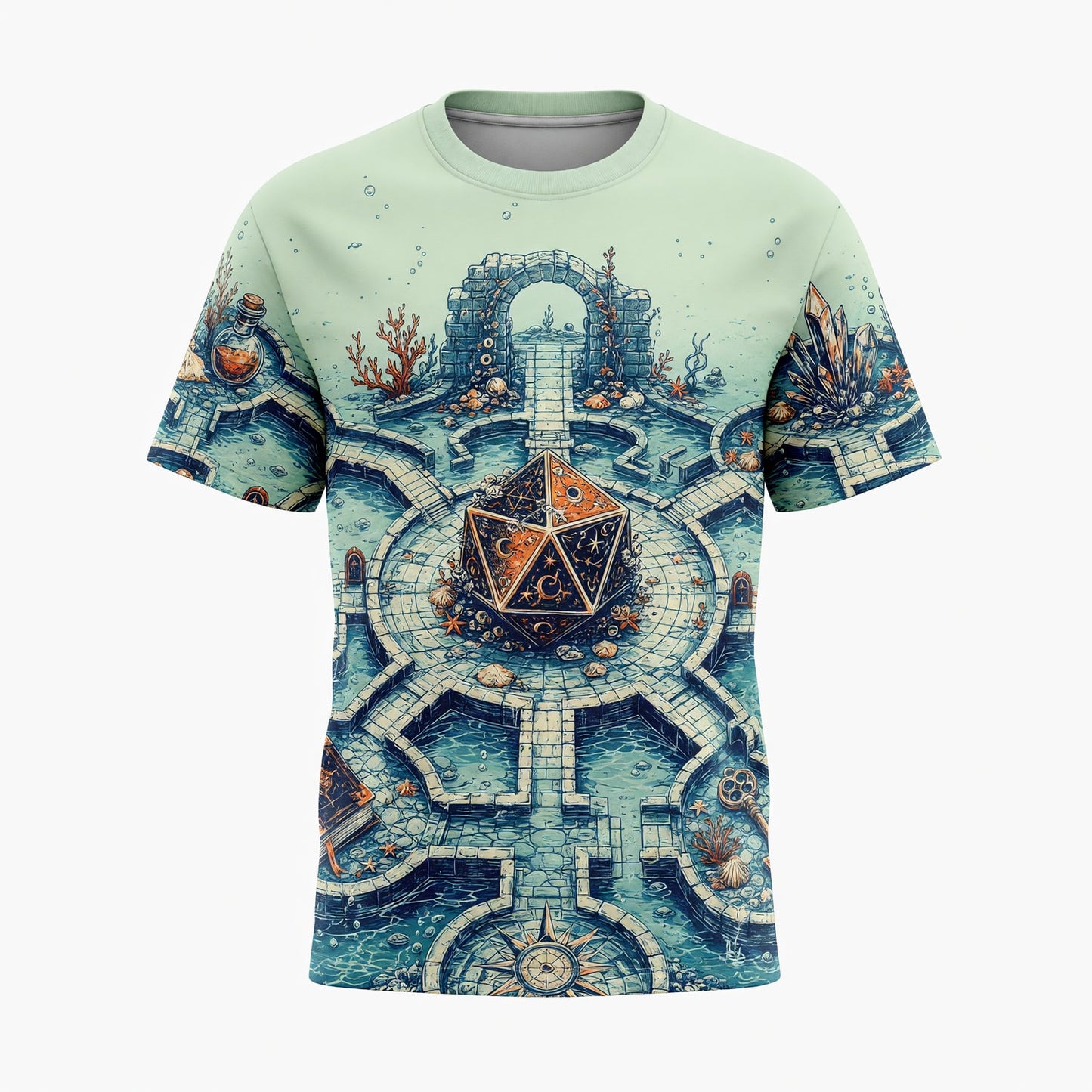 Fantasy Dungeon D20 AOP T-Shirt - Underwater Fantasy RPG Dice