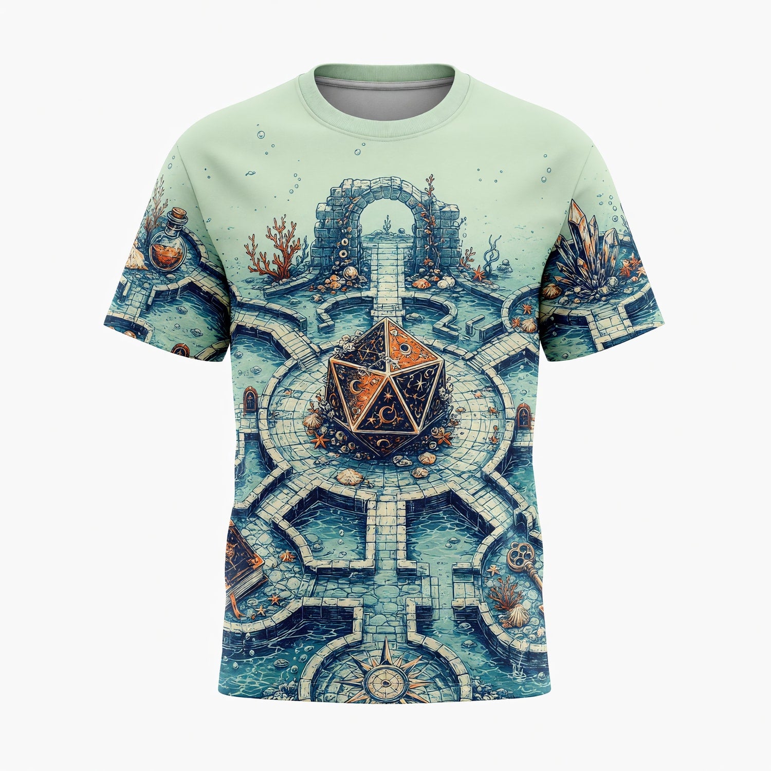 Fantasy Dungeon D20 AOP T-Shirt - Underwater Fantasy RPG Dice