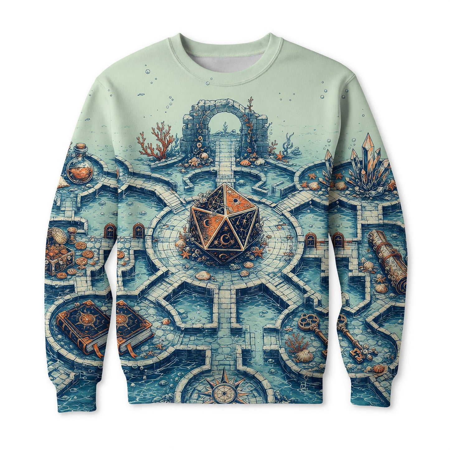 Fantasy Dungeon D20 AOP T-Shirt - Underwater Fantasy RPG Dice