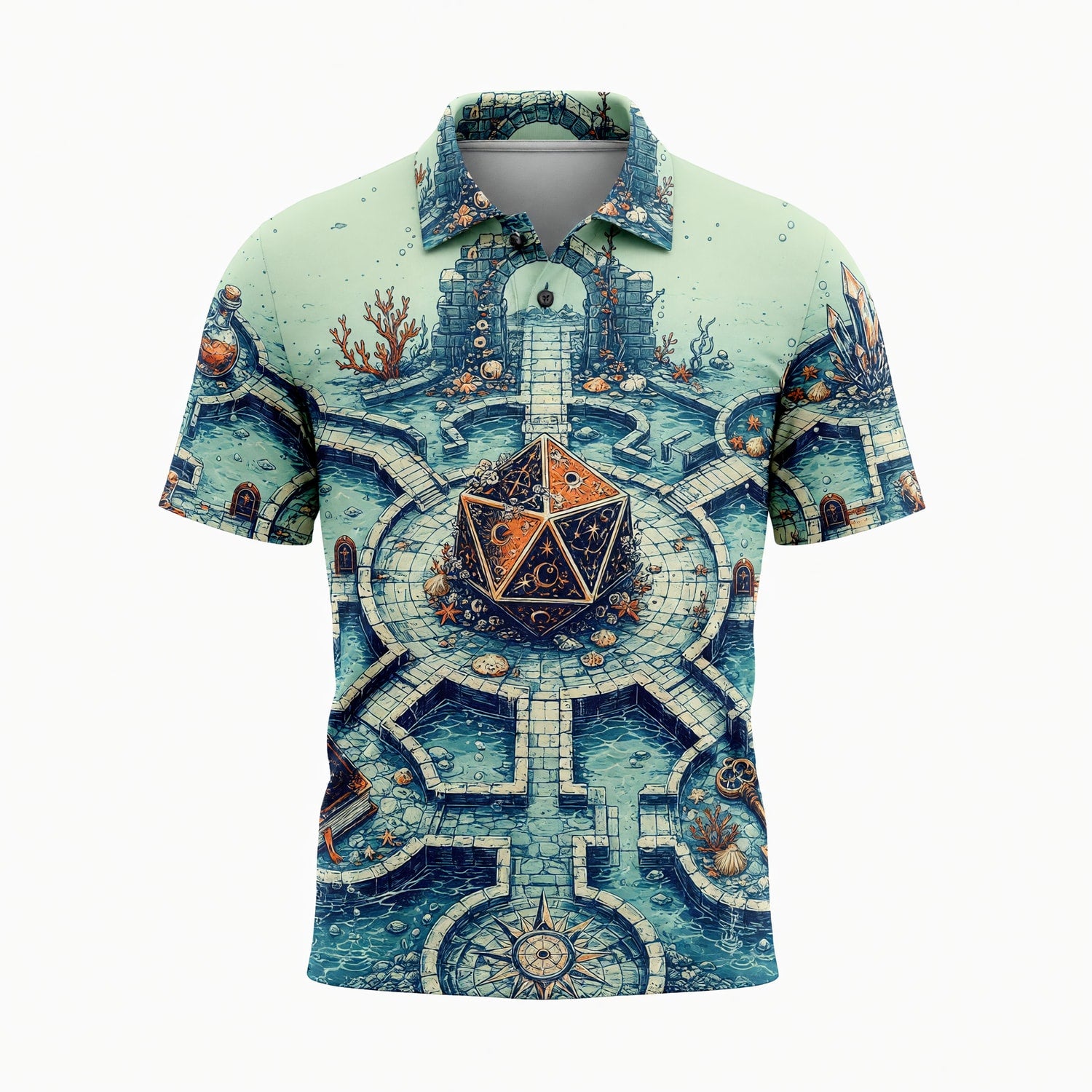 Fantasy Dungeon D20 AOP T-Shirt - Underwater Fantasy RPG Dice