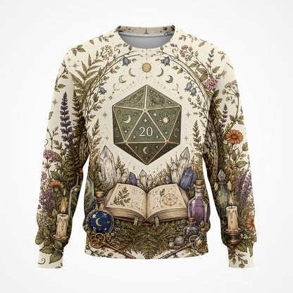 Botanical D20 Dice AOP T-Shirt - Witchy Celestial Herbal RPG Design