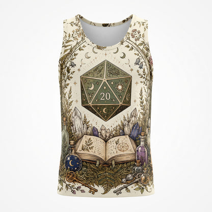 Botanical D20 Dice AOP T-Shirt - Witchy Celestial Herbal RPG Design