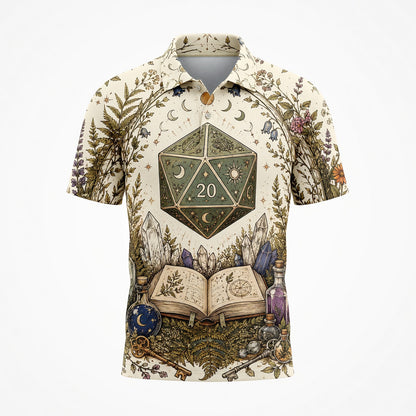Botanical D20 Dice AOP T-Shirt - Witchy Celestial Herbal RPG Design