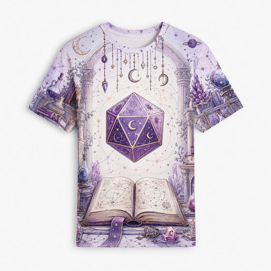 Celestial D20 Dice AOP T-Shirt - Mystic Astrology Fantasy Apparel