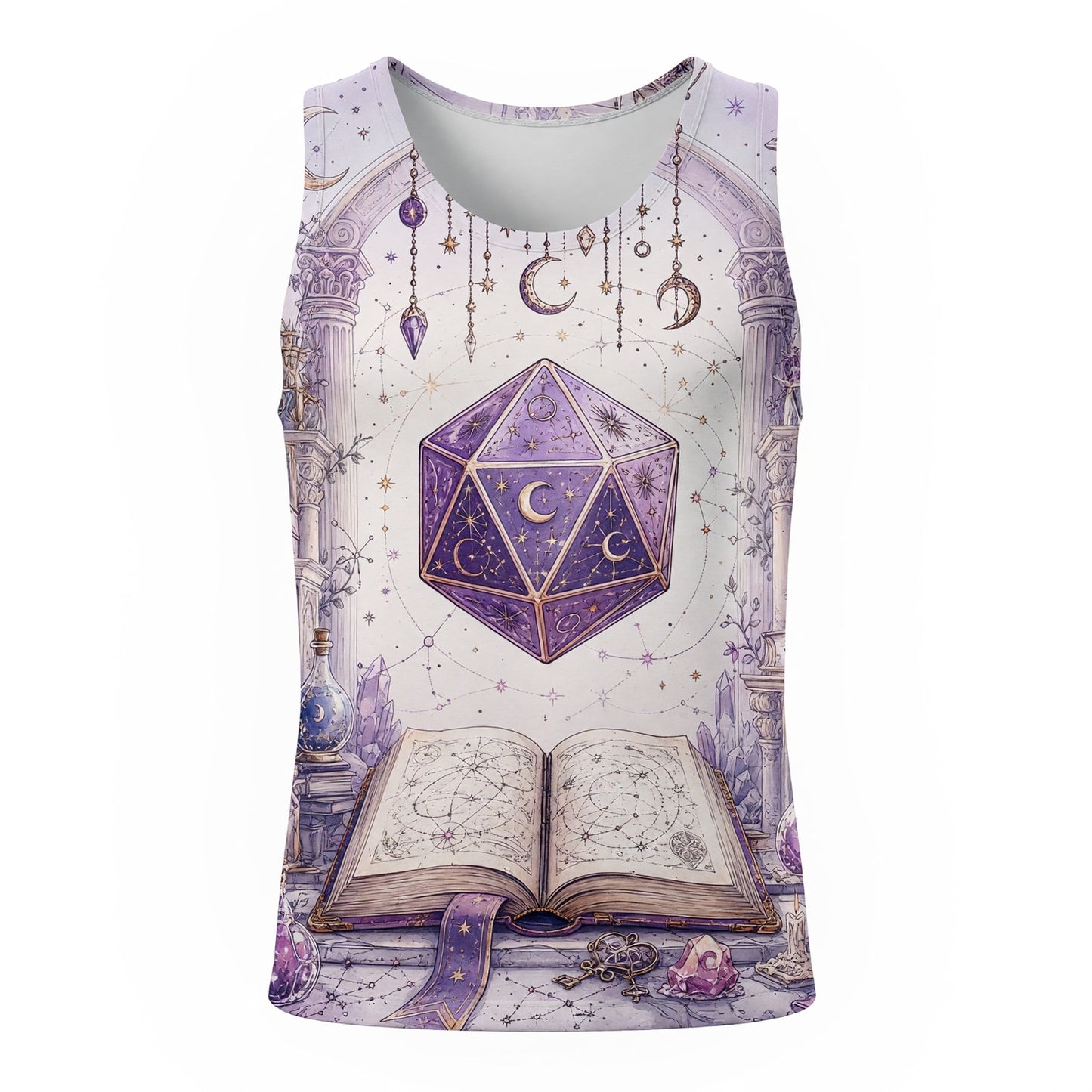 Celestial D20 Dice AOP T-Shirt - Mystic Astrology Fantasy Apparel