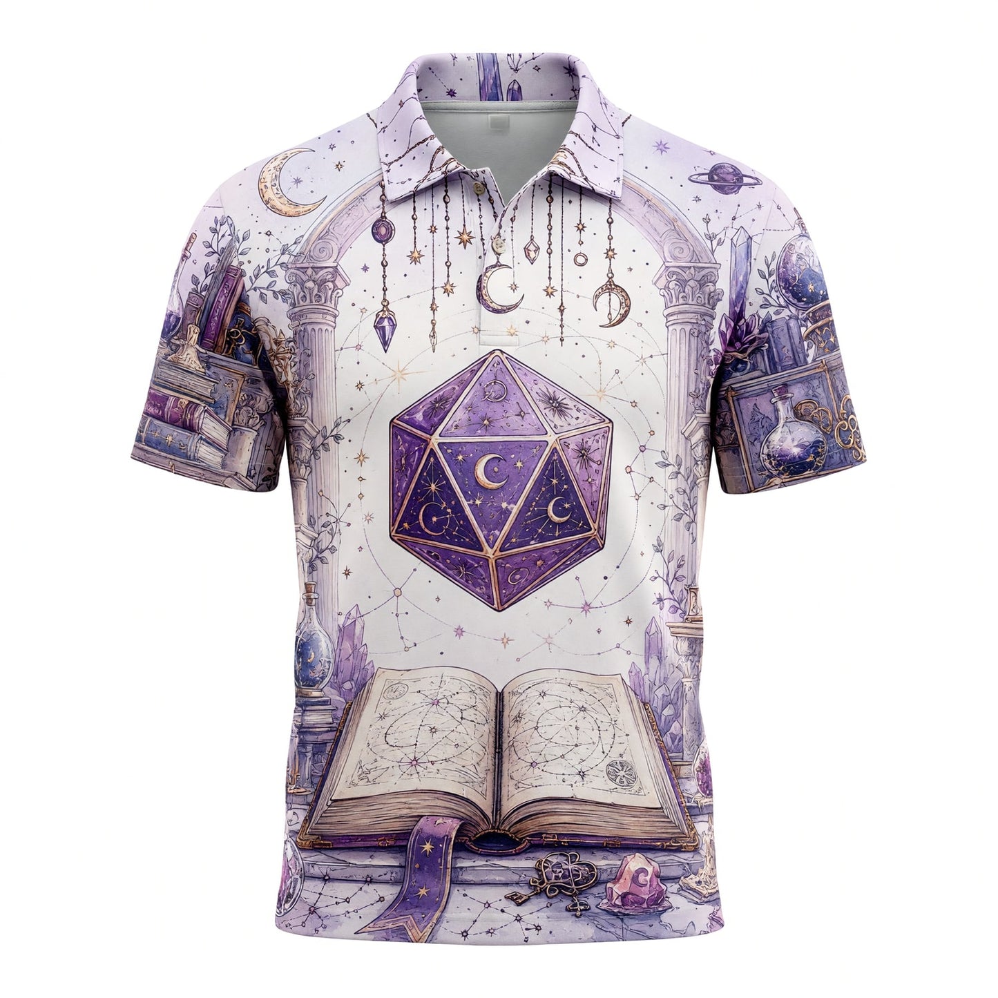 Celestial D20 Dice AOP T-Shirt - Mystic Astrology Fantasy Apparel