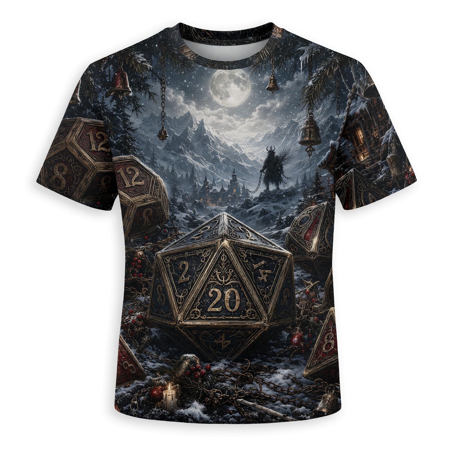 Christmas Dice AOP T-Shirt - Fantasy Winter RPG Apparel