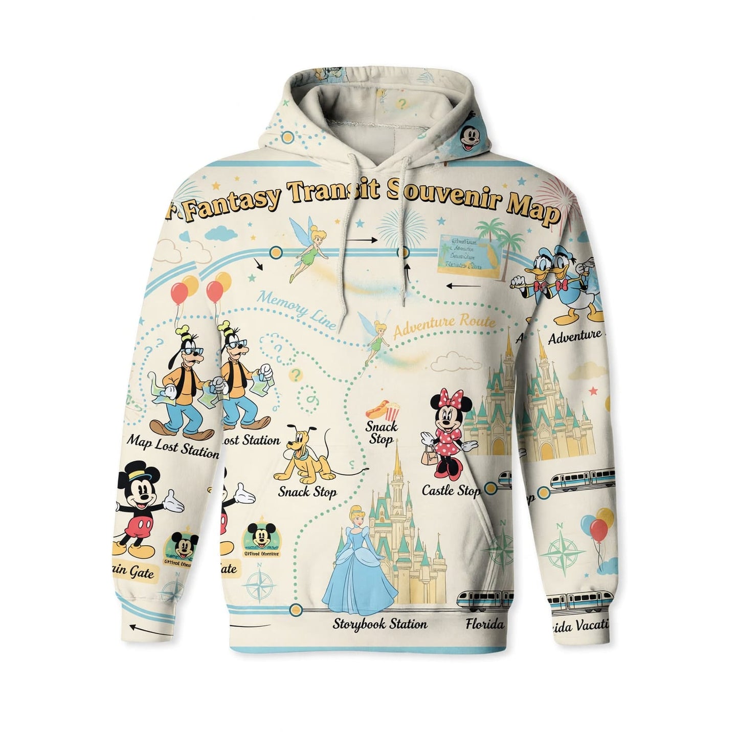 Theme Park Fantasy Transit Map AOP T-Shirt - Magical Park Souvenir