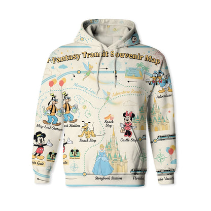Theme Park Fantasy Transit Map AOP T-Shirt - Magical Park Souvenir