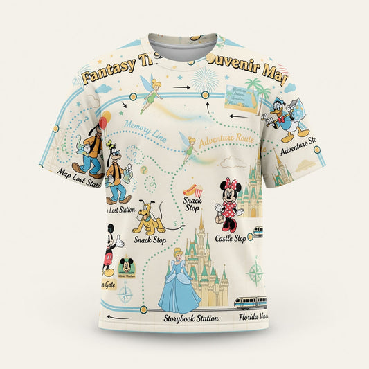 Theme Park Fantasy Transit Map AOP T-Shirt - Magical Park Souvenir