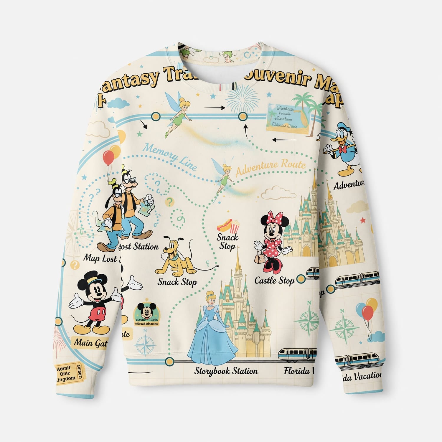 Theme Park Fantasy Transit Map AOP T-Shirt - Magical Park Souvenir