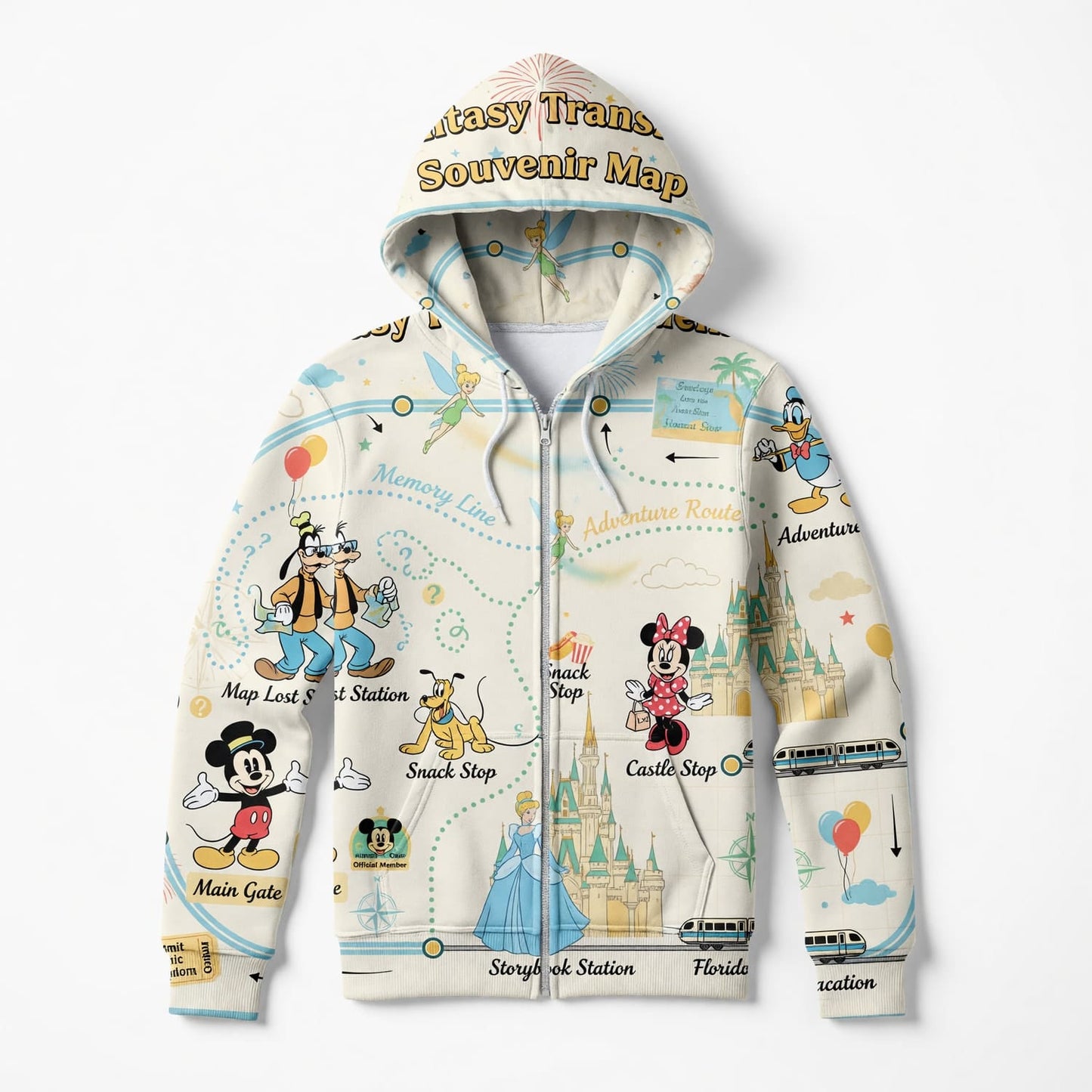 Theme Park Fantasy Transit Map AOP T-Shirt - Magical Park Souvenir