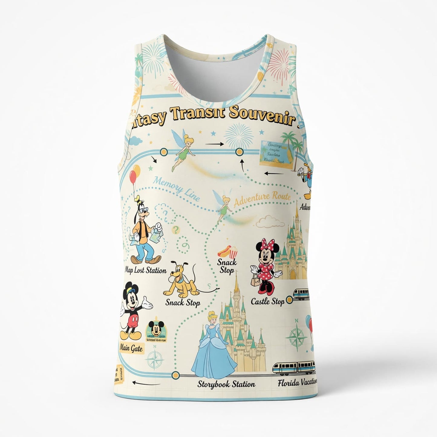 Theme Park Fantasy Transit Map AOP T-Shirt - Magical Park Souvenir