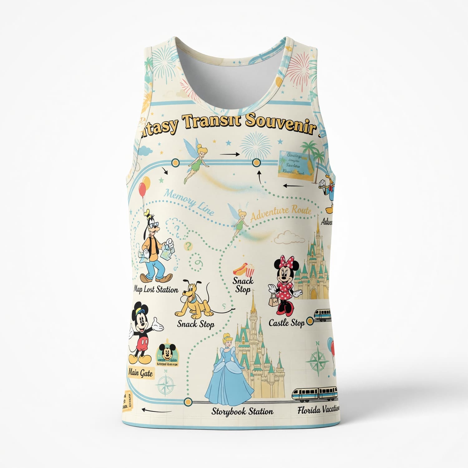Theme Park Fantasy Transit Map AOP T-Shirt - Magical Park Souvenir