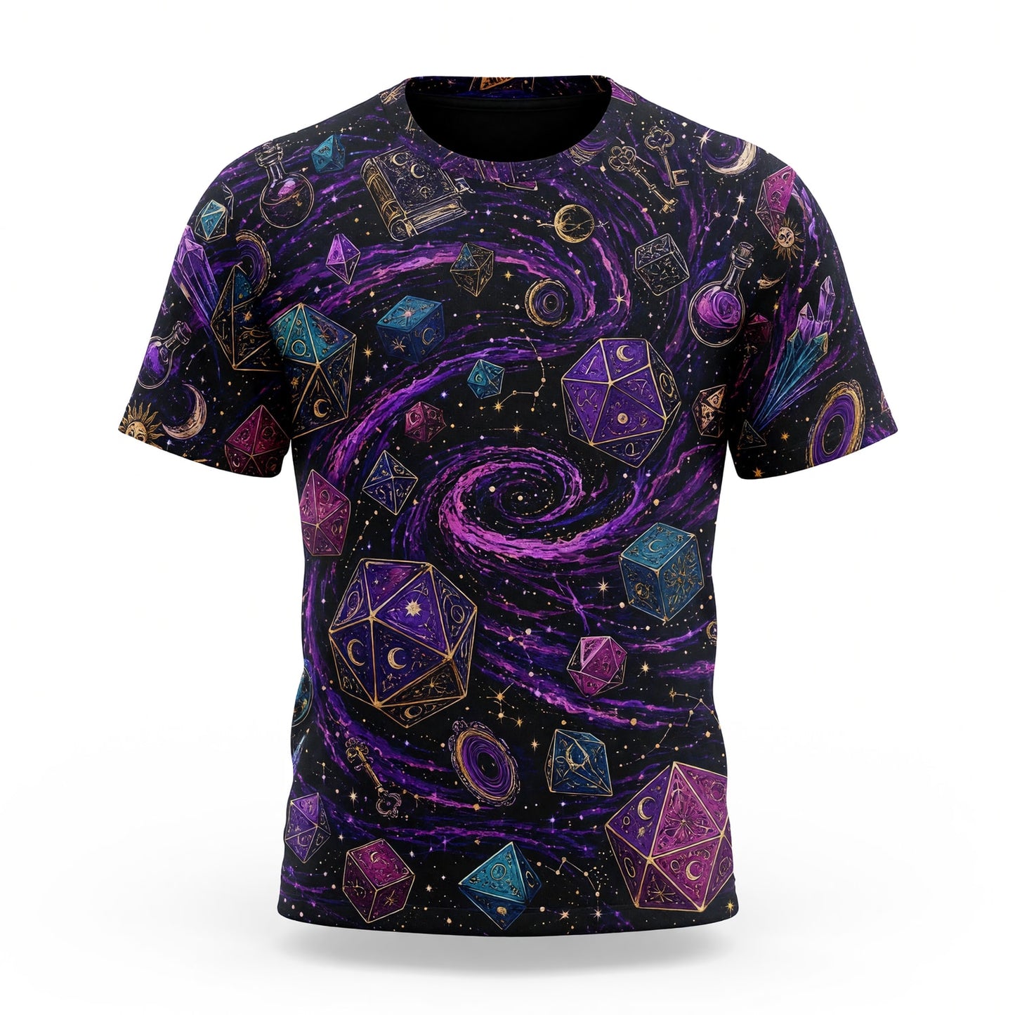 Cosmic Dice AOP T-Shirt - Mystic Galaxy Fantasy RPG Streetwear