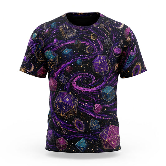 Cosmic Dice AOP T-Shirt - Mystic Galaxy Fantasy RPG Streetwear