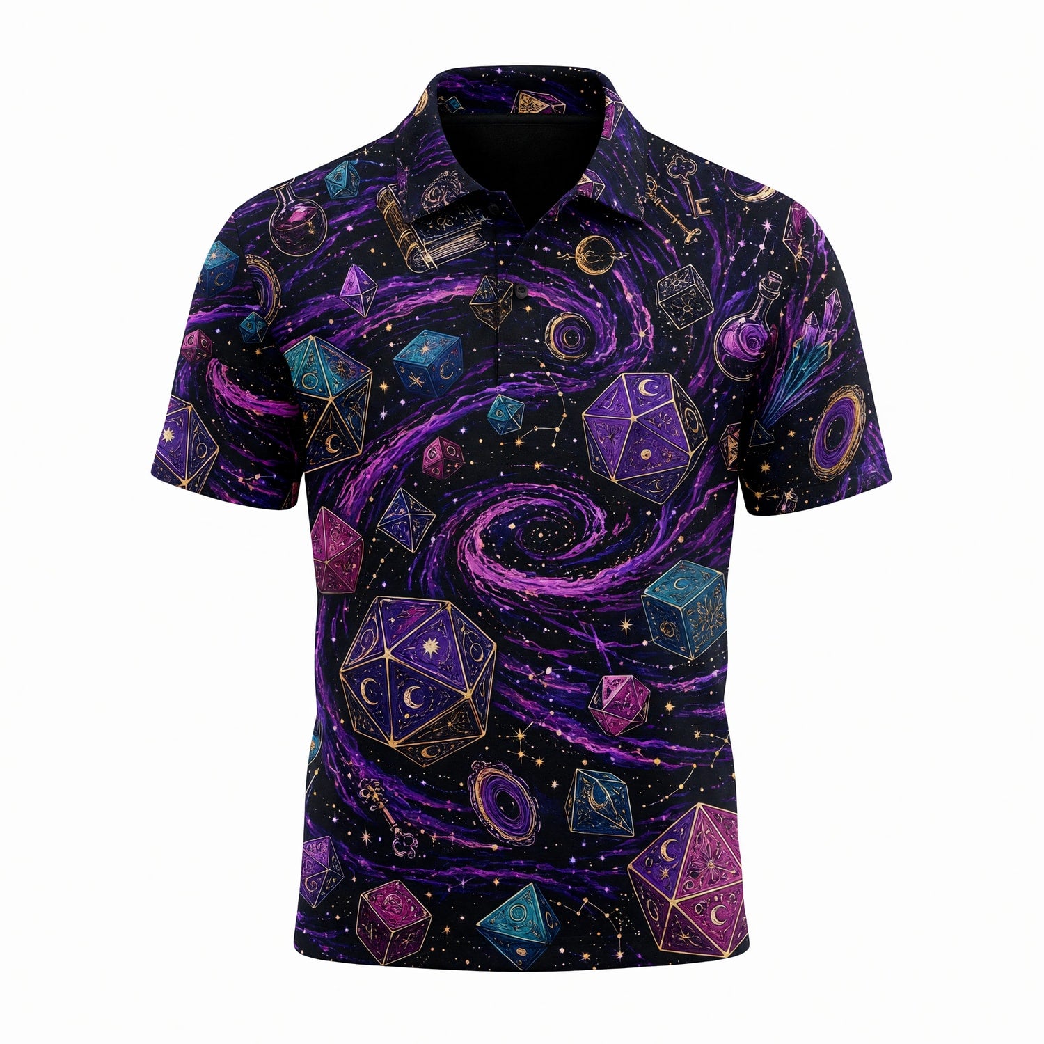 Cosmic Dice AOP T-Shirt - Mystic Galaxy Fantasy RPG Streetwear