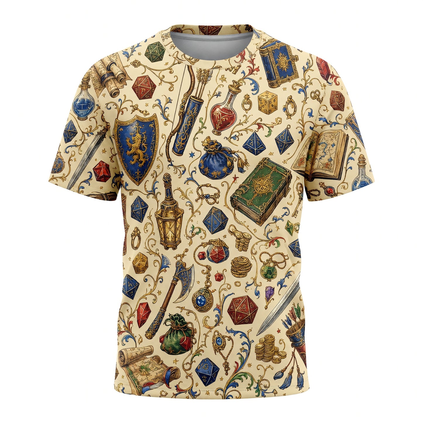 Fantasy Dungeon Dice AOP T-Shirt - Fantasy RPG Tabletop Gaming Apparel