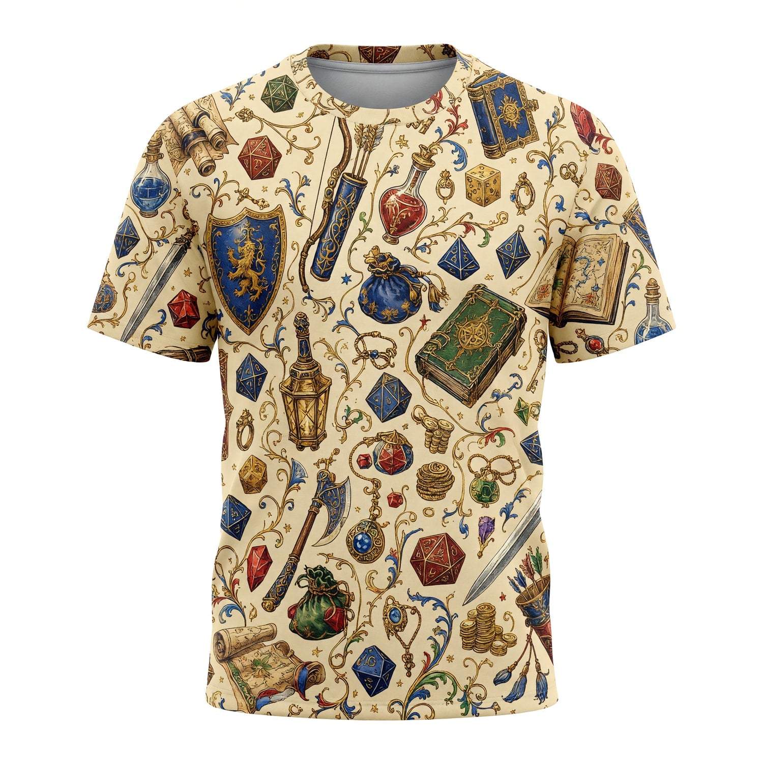 Fantasy Dungeon Dice AOP T-Shirt - Fantasy RPG Tabletop Gaming Apparel
