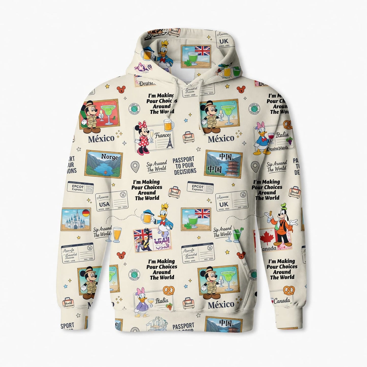 World Park Mouse Drink Around The World AOP T-Shirt - Passport Pattern