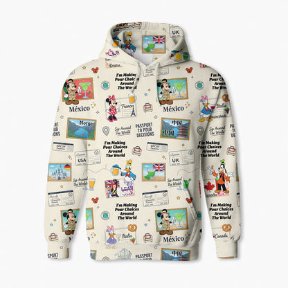 World Park Mouse Drink Around The World AOP T-Shirt - Passport Pattern