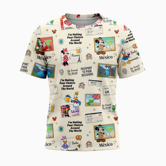 World Park Mouse Drink Around The World AOP T-Shirt - Passport Pattern
