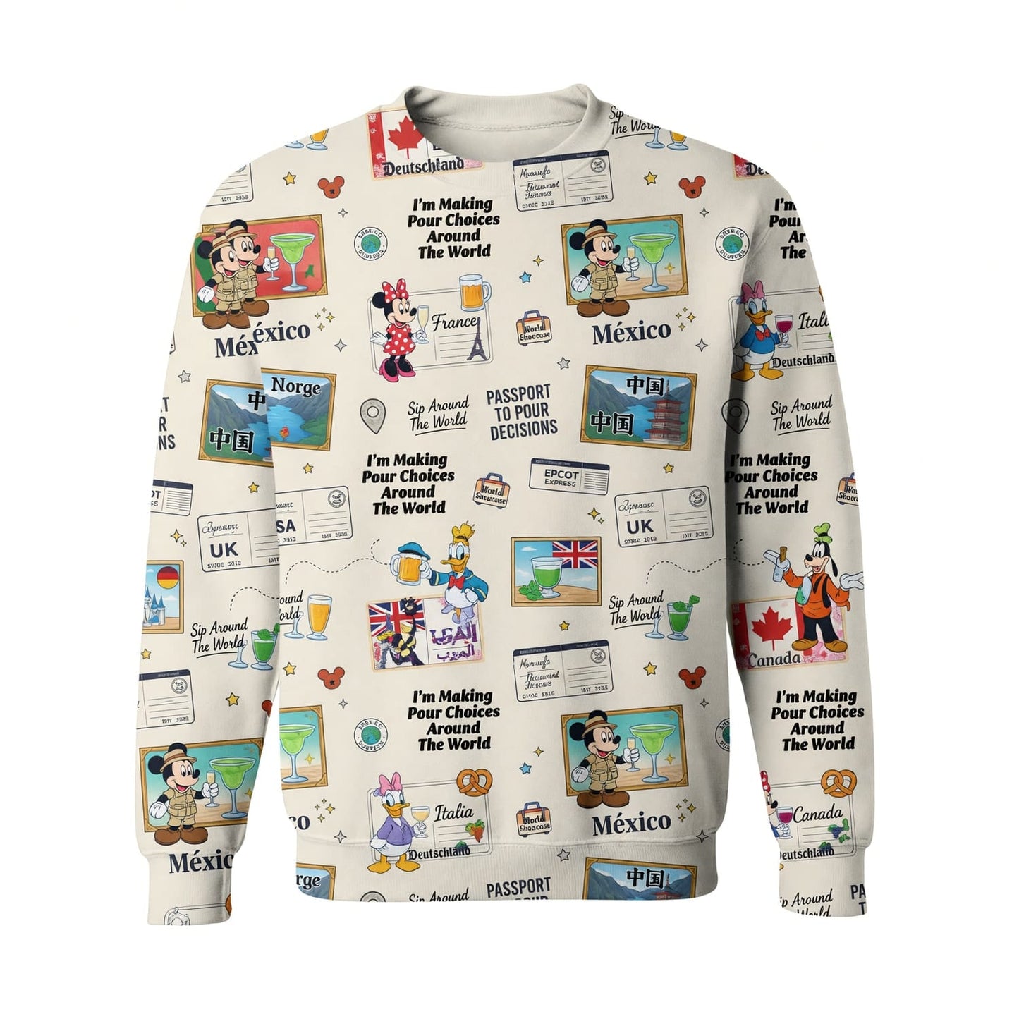 World Park Mouse Drink Around The World AOP T-Shirt - Passport Pattern