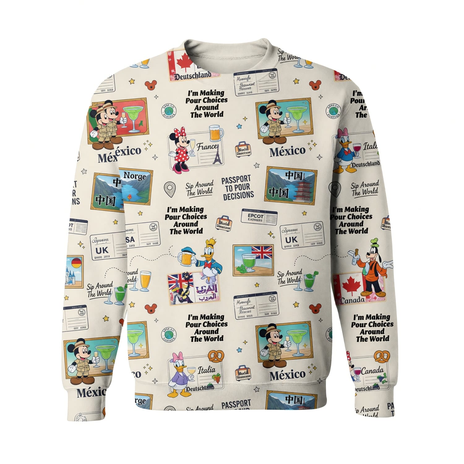 World Park Mouse Drink Around The World AOP T-Shirt - Passport Pattern