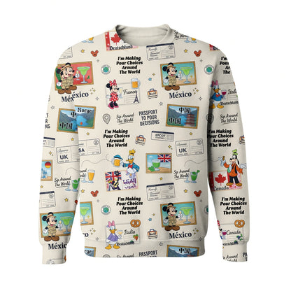 World Park Mouse Drink Around The World AOP T-Shirt - Passport Pattern