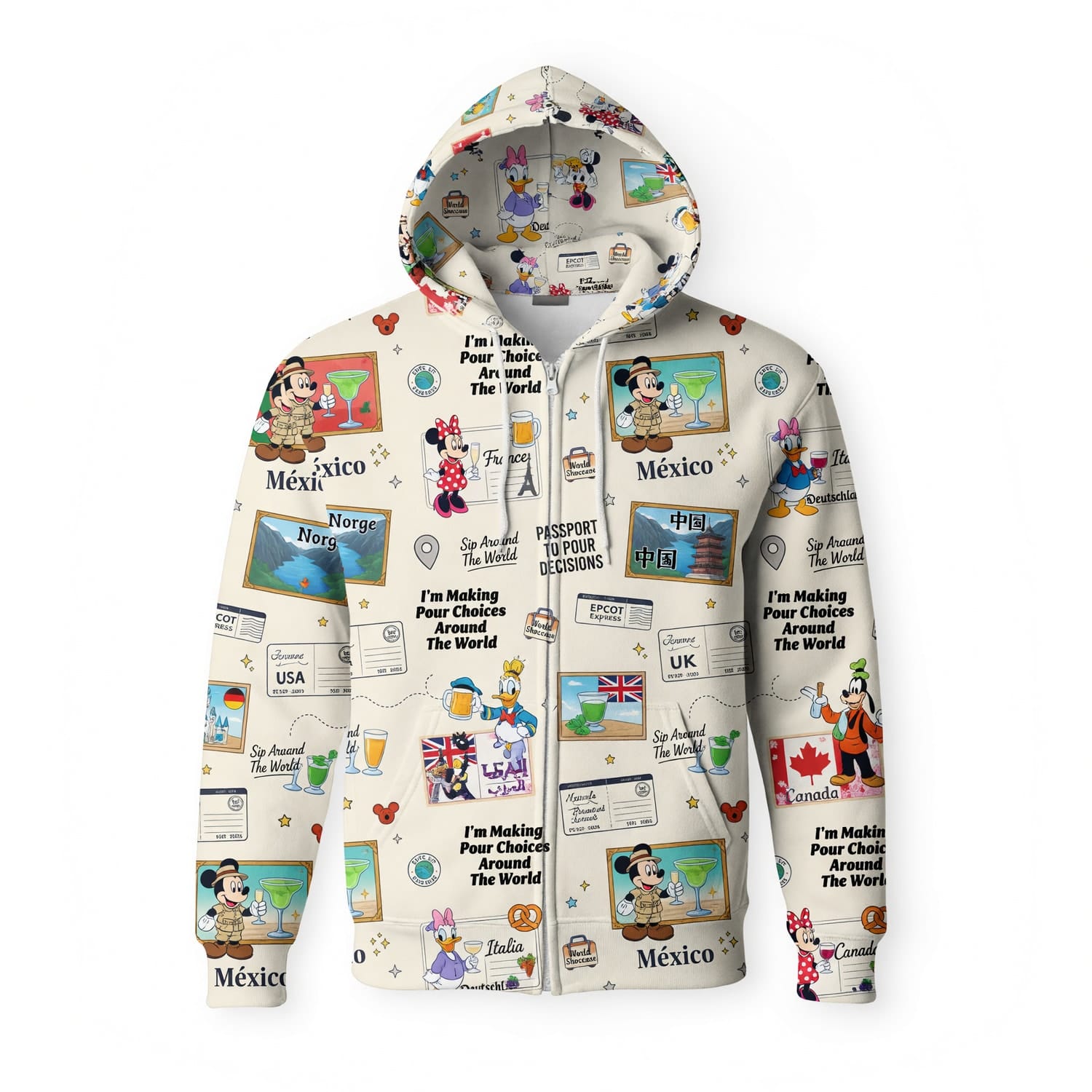 World Park Mouse Drink Around The World AOP T-Shirt - Passport Pattern