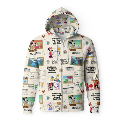 World Park Mouse Drink Around The World AOP T-Shirt - Passport Pattern