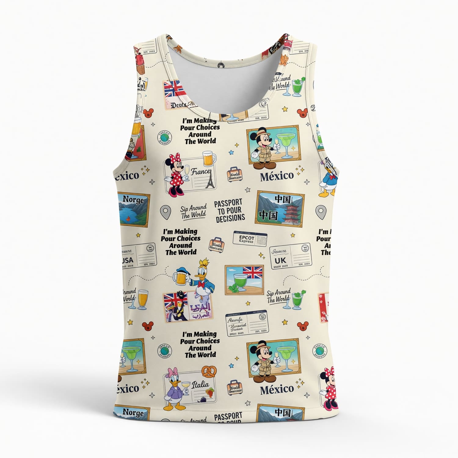 World Park Mouse Drink Around The World AOP T-Shirt - Passport Pattern