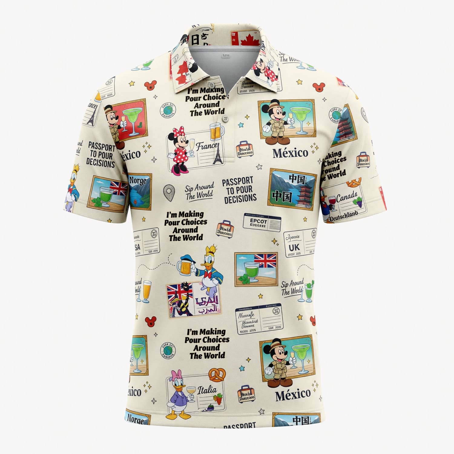 World Park Mouse Drink Around The World AOP T-Shirt - Passport Pattern