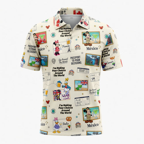 World Park Mouse Drink Around The World AOP T-Shirt - Passport Pattern