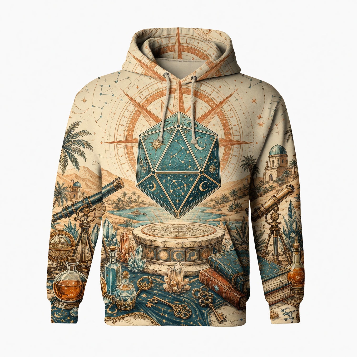 Celestial D20 Dice AOP T-Shirt - Fantasy Astrology Streetwear
